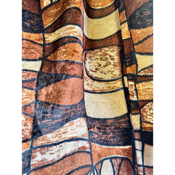 Vintage 70s pleated curtains, brown, rust, tan abstract pattern, velvet, pair - Picture 3 of 10
